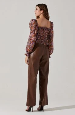 Tonina Floral Square Neck Puff Sleeve Top -Chic Ladies Wear Shop ACT16469C ORANGEPURPLEFLORAL 4