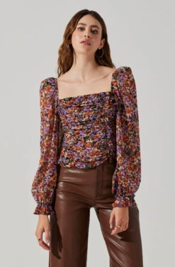 Tonina Floral Square Neck Puff Sleeve Top -Chic Ladies Wear Shop ACT16469C ORANGEPURPLEFLORAL 6