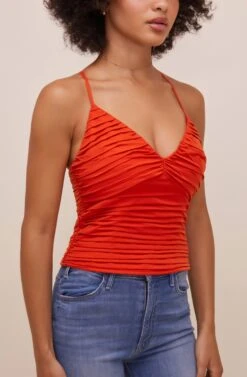 Helma Pleated Top -Chic Ladies Wear Shop ACT16545 HOTORANGE 4