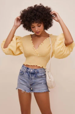 Ginny Smocked Bubble Sleeve Top -Chic Ladies Wear Shop ACT16562 CUSTARD 2
