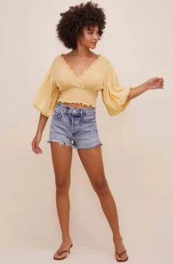 Ginny Smocked Bubble Sleeve Top -Chic Ladies Wear Shop ACT16562 CUSTARD 4