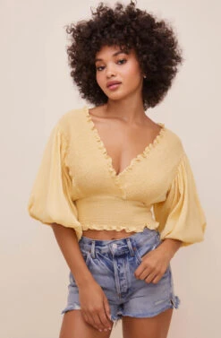 Ginny Smocked Bubble Sleeve Top -Chic Ladies Wear Shop ACT16562 CUSTARD 5