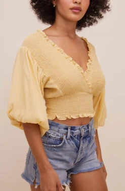 Ginny Smocked Bubble Sleeve Top -Chic Ladies Wear Shop ACT16562 CUSTARD 7