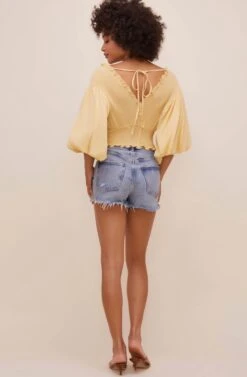 Ginny Smocked Bubble Sleeve Top -Chic Ladies Wear Shop ACT16562 CUSTARD 8