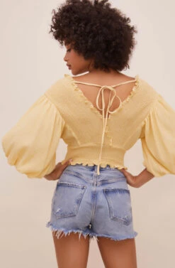 Ginny Smocked Bubble Sleeve Top -Chic Ladies Wear Shop ACT16562 CUSTARD 9