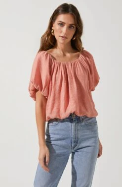 Yumi Bubble Sleeve Top -Chic Ladies Wear Shop ACT16677 CORAL 2