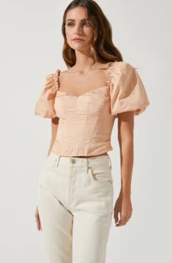 Gilmore Puff Sleeve Top -Chic Ladies Wear Shop ACT16678 BLUSH 2
