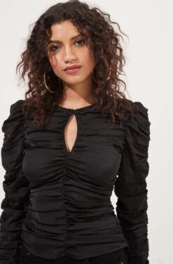 Jupiter Satin Ruched Cutout Top -Chic Ladies Wear Shop ACT16685L BLACK 3