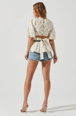 Vendetti Floral Cutout Puff Sleeve Top -Chic Ladies Wear Shop ACT16697B WHITEYELLOWFLORAL 1598