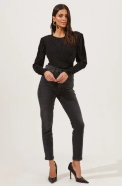 Beckinsale Draped Long Sleeve Bodysuit -Chic Ladies Wear Shop ACT16782 BLACK 1