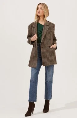Autumn Plaid Oversized Blazer -Chic Ladies Wear Shop ACT16809 BROWN GREENPLAID 1