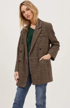 Autumn Plaid Oversized Blazer -Chic Ladies Wear Shop ACT16809 BROWN GREENPLAID 3
