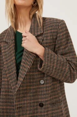 Autumn Plaid Oversized Blazer -Chic Ladies Wear Shop ACT16809 BROWN GREENPLAID 4