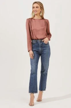 Crawford Satin Long Sleeve Top -Chic Ladies Wear Shop ACT16811 DUSTYROSE 1