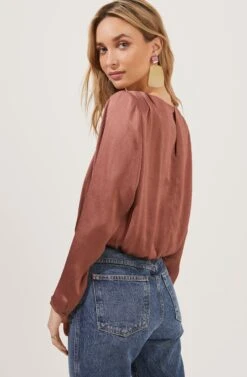 Crawford Satin Long Sleeve Top -Chic Ladies Wear Shop ACT16811 DUSTYROSE 5