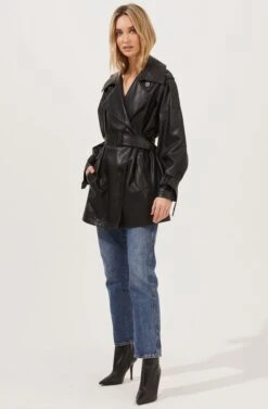 Peoria Belted Faux Leather Jacket -Chic Ladies Wear Shop ACT16822 BLACK 1