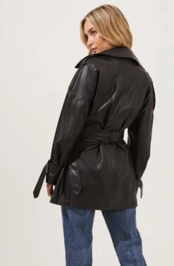 Peoria Belted Faux Leather Jacket -Chic Ladies Wear Shop ACT16822 BLACK 5