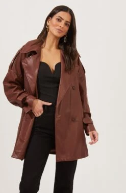 Peoria Belted Faux Leather Jacket -Chic Ladies Wear Shop ACT16822 RUSTBROWN 2
