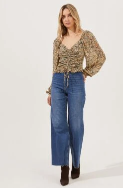 Love Song Floral Ruched Frill Puff Sleeve Top -Chic Ladies Wear Shop ACT16830C BLACK YELLOWFLORAL 1