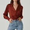 Marietta Satin Surplice Top 2 Marietta Satin Surplice Top -Chic Ladies Wear Shop ACT16843 COGNAC 2