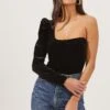 Elegance Velvet Single Sleeve Bodysuit -Chic Ladies Wear Shop ACT16845 BLACK 2