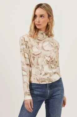 Akita Mock Neck Marble Print Top