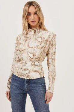 Akita Mock Neck Marble Print Top -Chic Ladies Wear Shop ACT16846 TAUPEMARBLE 3