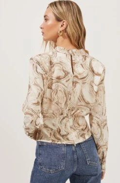 Akita Mock Neck Marble Print Top -Chic Ladies Wear Shop ACT16846 TAUPEMARBLE 5