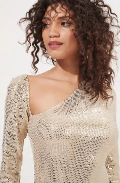 Della Sequin Cutout Bodysuit 12 Della Sequin Cutout Bodysuit -Chic Ladies Wear Shop ACT16847B GOLD 3