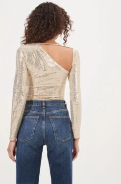 Della Sequin Cutout Bodysuit 14 Della Sequin Cutout Bodysuit -Chic Ladies Wear Shop ACT16847B GOLD 5