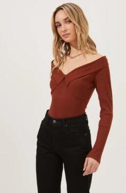 Nola Deep V Neck Ribbed Long Sleeve Bodysuit