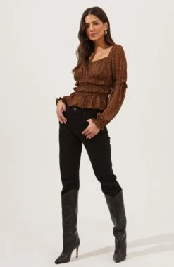 Fairfield Smocked Square Neck Floral Top -Chic Ladies Wear Shop ACT16850 BLACK RUSTDITSY 1