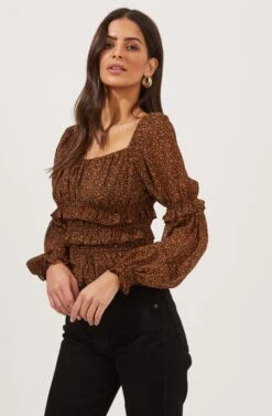 Fairfield Smocked Square Neck Floral Top -Chic Ladies Wear Shop ACT16850 BLACK RUSTDITSY 2