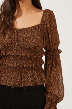 Fairfield Smocked Square Neck Floral Top -Chic Ladies Wear Shop ACT16850 BLACK RUSTDITSY 4