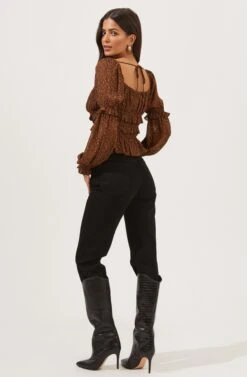 Fairfield Smocked Square Neck Floral Top -Chic Ladies Wear Shop ACT16850 BLACK RUSTDITSY 5