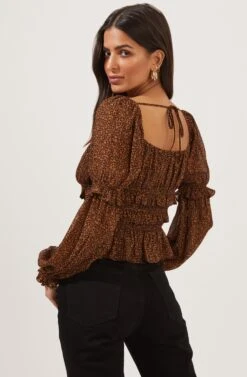 Fairfield Smocked Square Neck Floral Top -Chic Ladies Wear Shop ACT16850 BLACK RUSTDITSY 6