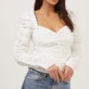 Imogene Ruched Long Sleeve Sweetheart Top 2 Imogene Ruched Long Sleeve Sweetheart Top -Chic Ladies Wear Shop ACT16852 WHITE 2