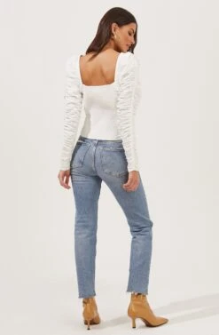 Imogene Ruched Long Sleeve Sweetheart Top -Chic Ladies Wear Shop ACT16852 WHITE 4