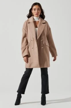 Rhea Double Breasted Coat -Chic Ladies Wear Shop ACT16870 TAUPE 1053