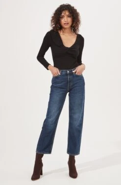 Iggy Twist Front Long Sleeve Bodysuit -Chic Ladies Wear Shop ACT16871 BLACK 1