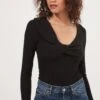Iggy Twist Front Long Sleeve Bodysuit -Chic Ladies Wear Shop ACT16871 BLACK 3