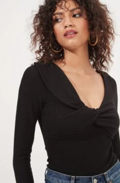 Iggy Twist Front Long Sleeve Bodysuit -Chic Ladies Wear Shop ACT16871 BLACK 4
