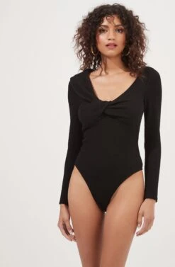 Iggy Twist Front Long Sleeve Bodysuit -Chic Ladies Wear Shop ACT16871 BLACK 7