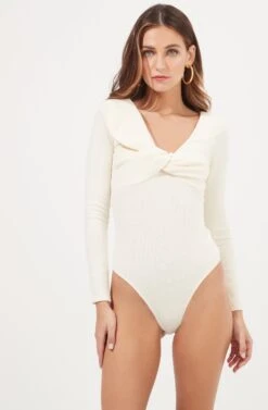 Iggy Twist Front Long Sleeve Bodysuit -Chic Ladies Wear Shop ACT16871 OFFWHITE 3