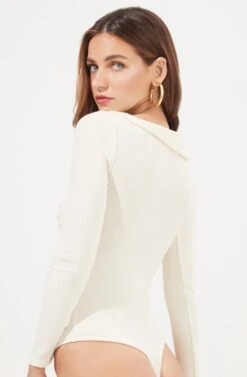 Iggy Twist Front Long Sleeve Bodysuit -Chic Ladies Wear Shop ACT16871 OFFWHITE 4