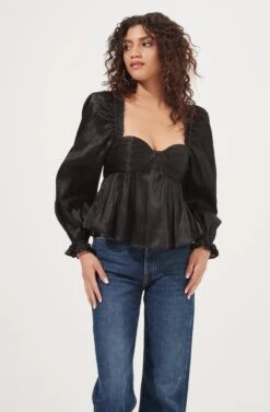 Irene Sweetheart Puff Sleeve Peplum Top -Chic Ladies Wear Shop ACT16894 BLACKSHINE 2