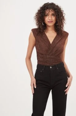 Stella Metallic V Neck Bodysuit -Chic Ladies Wear Shop ACT16897 COPPER 2