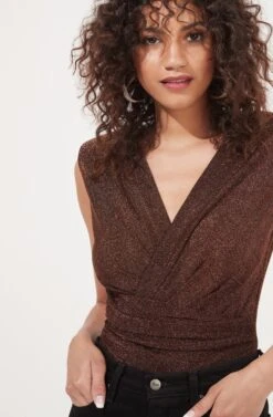 Stella Metallic V Neck Bodysuit -Chic Ladies Wear Shop ACT16897 COPPER 3