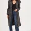 Audrey Plaid Shoulder Pad Longline Coat -Chic Ladies Wear Shop ACT16902 CHARCOALPLAID 1
