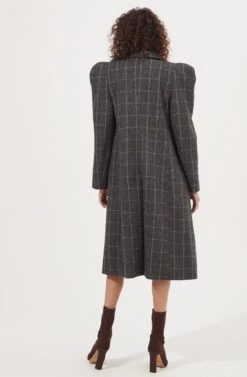 Audrey Plaid Shoulder Pad Longline Coat -Chic Ladies Wear Shop ACT16902 CHARCOALPLAID 3